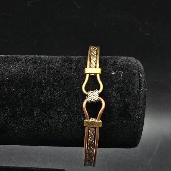 Copper Mixed Metal Cuff Bracelet Vintage Jewelry - Picture 2 of 5